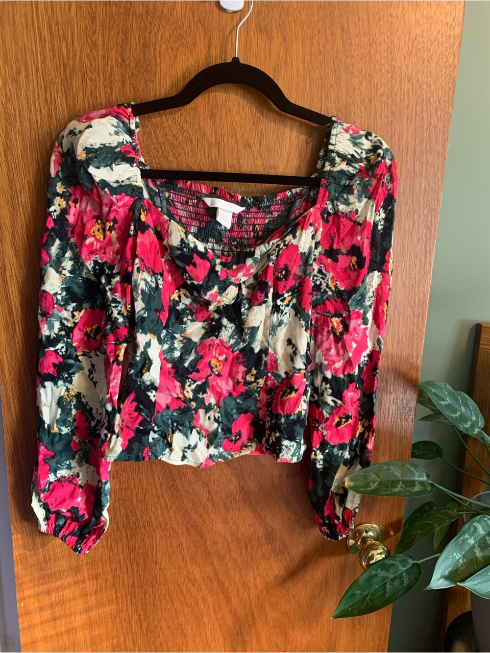 H&M Floral Peasant Top - Pink, Green & Cream